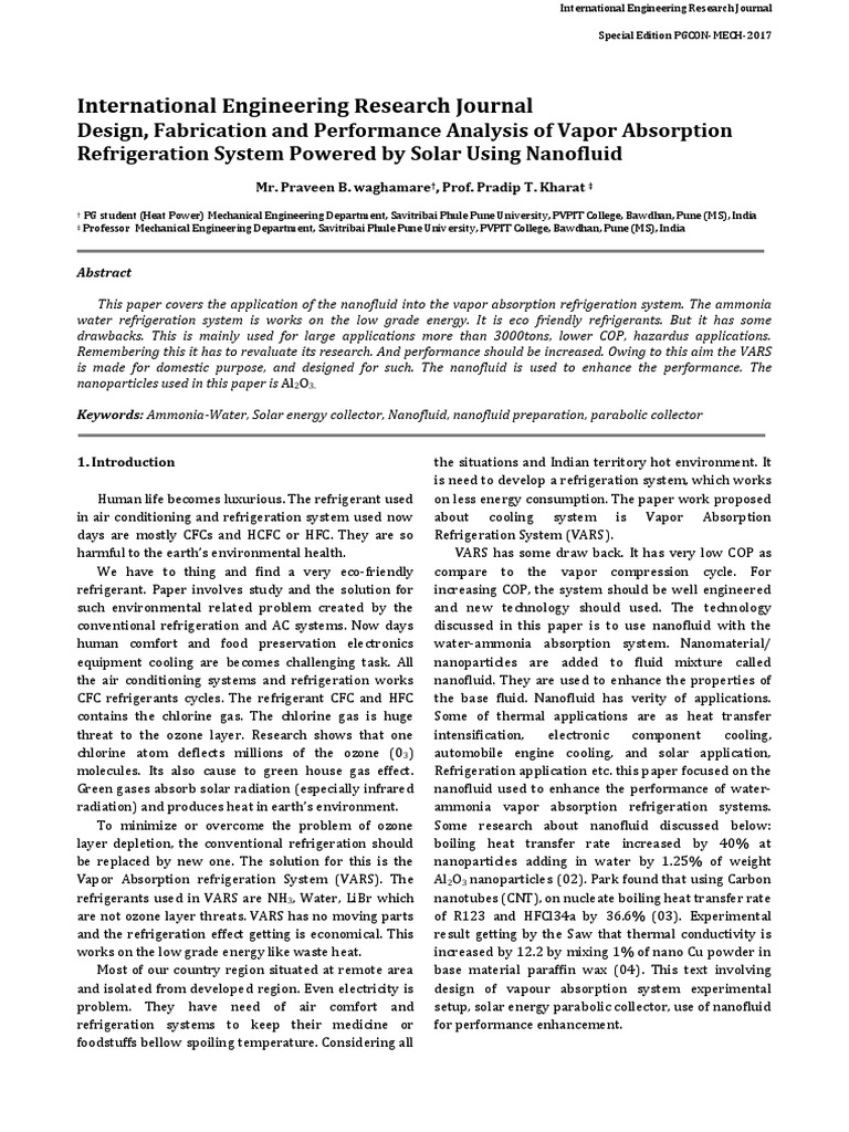 Design, Fabrication and Performance Analysis of Vapor Absorption ...
