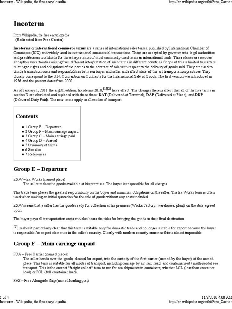Incoterm Wikipedia The F Trade Business Law