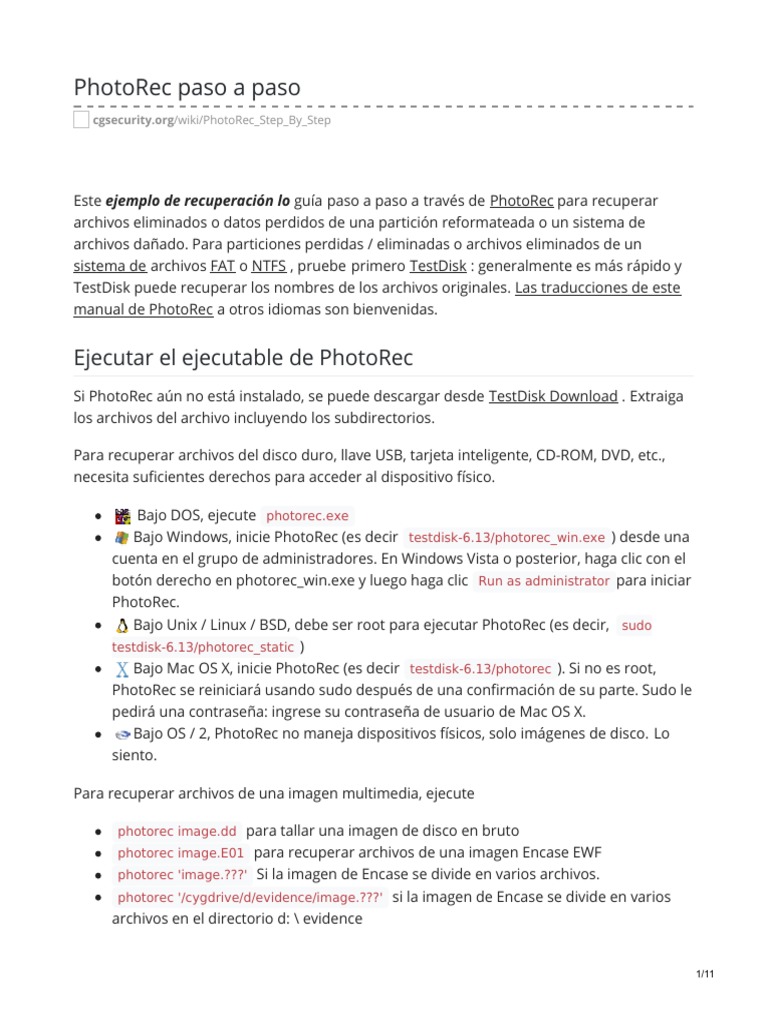 Guía de uso de PhotoRec para recuperación | PDF | Archivo de ...