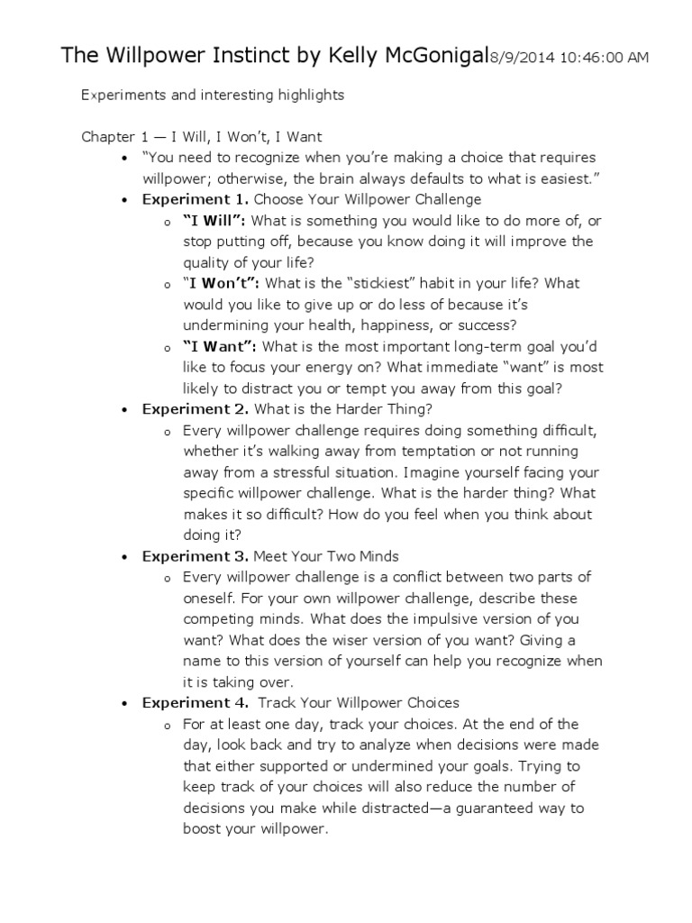 The Willpower Instinct Notes | PDF | Self Control | Self-Management