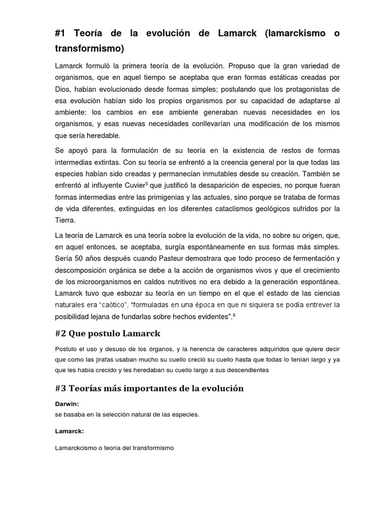 1 Teoría de La Evolución de Lamarck | PDF | Evolución | Charles Darwin