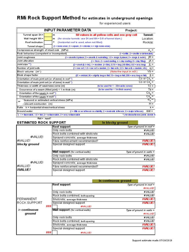 Rmi Rock Support Method: For Estimates in Underground Openings | PDF ...