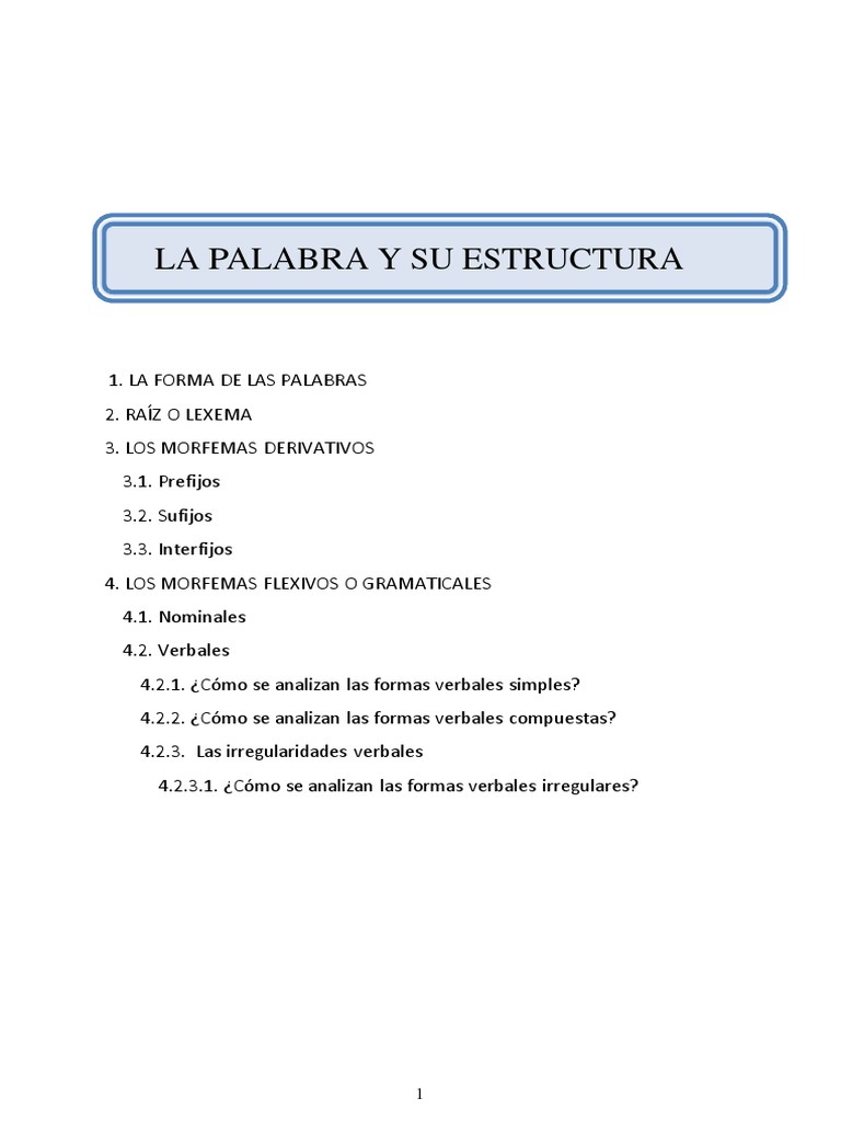 Estructura de la Palabra y Morfemas | PDF | Numero Gramatical | Verbo