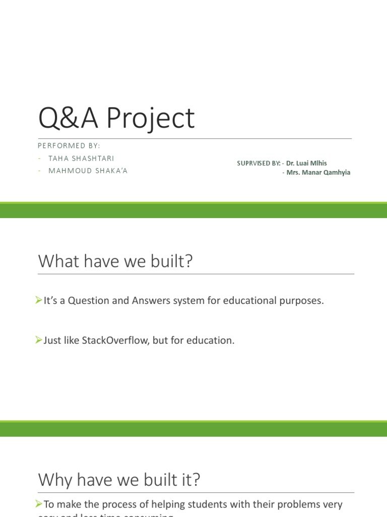 Q&A Project: Performedby: Ta Ha S Ha Shtari Mahmoudshaka'A | PDF