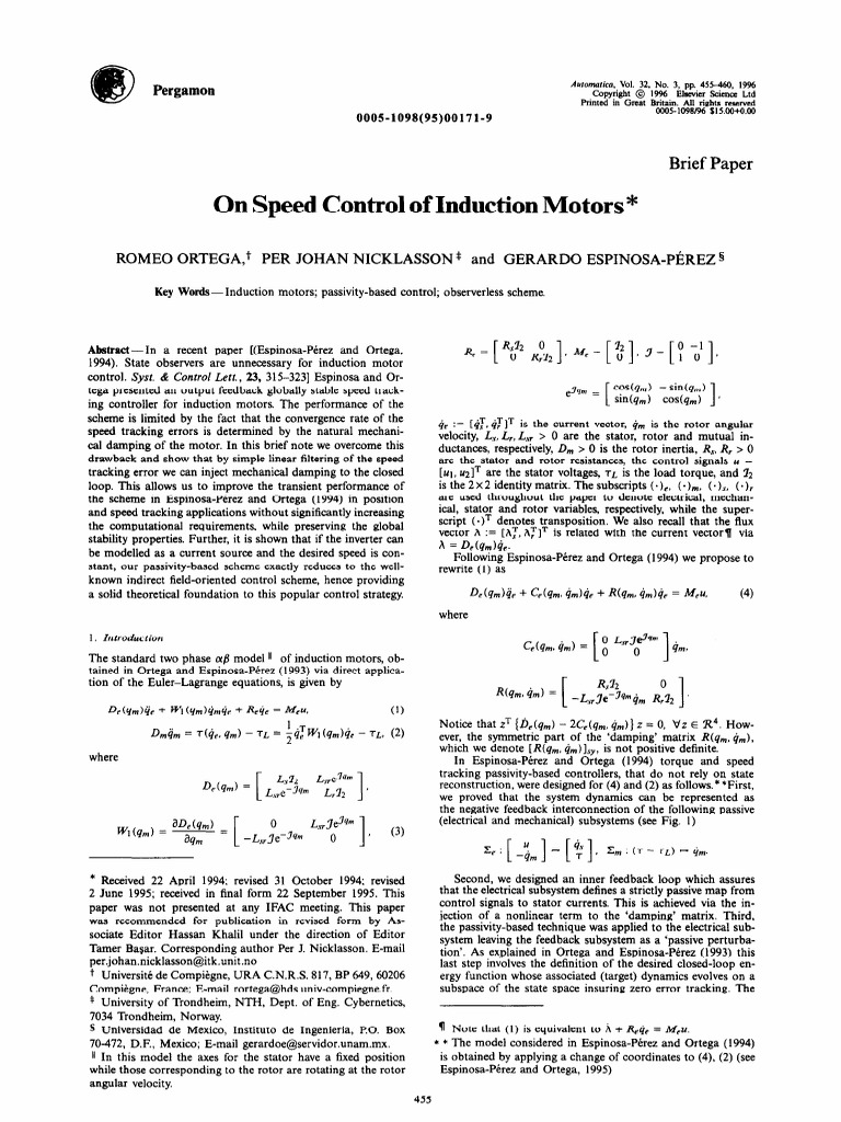 On Speed Contro of Induction Motors | PDF | Control Theory | Electric Motor