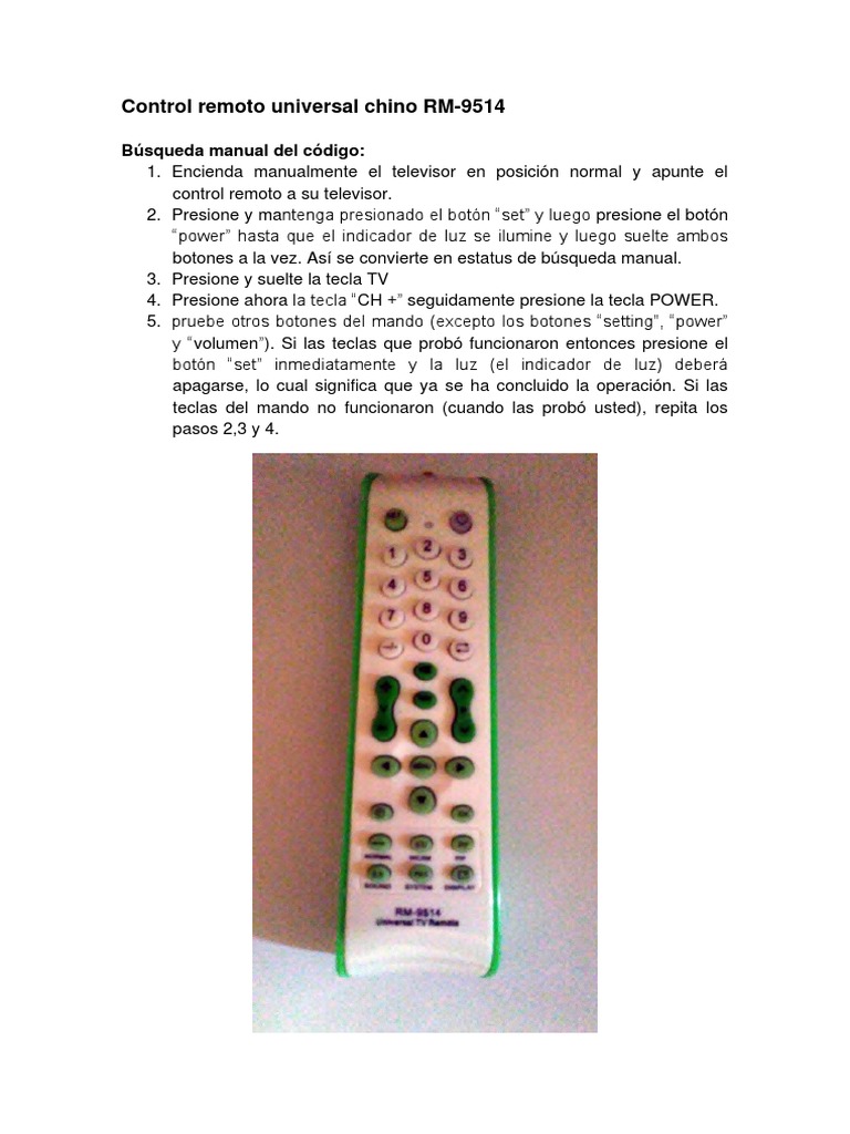 retirada pavo complicaciones Control Remoto Universal Chino RM 9514 | PDF