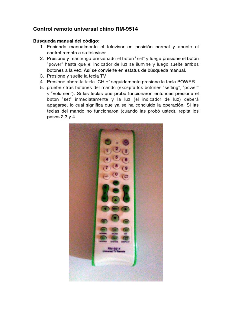 Control Remoto Universal Chino RM 9514 PDF