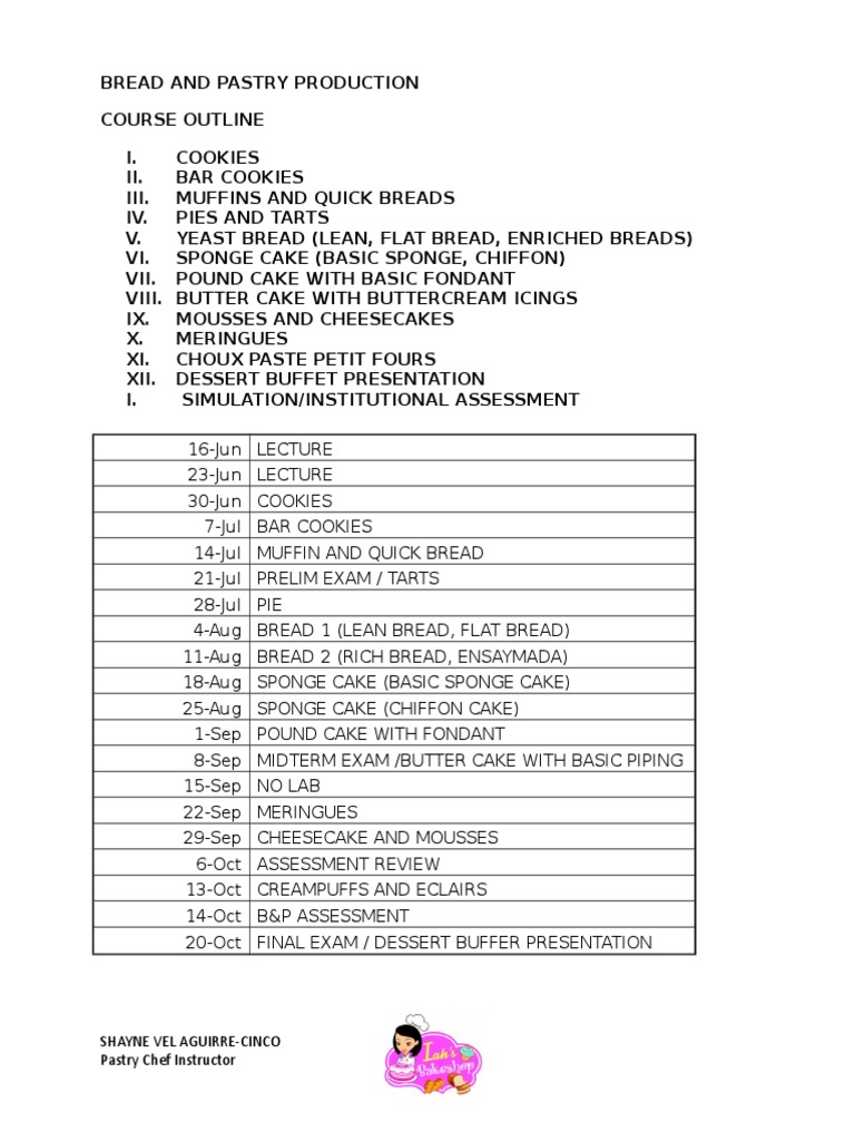 Bread and Pastry Production Course Outline PDF