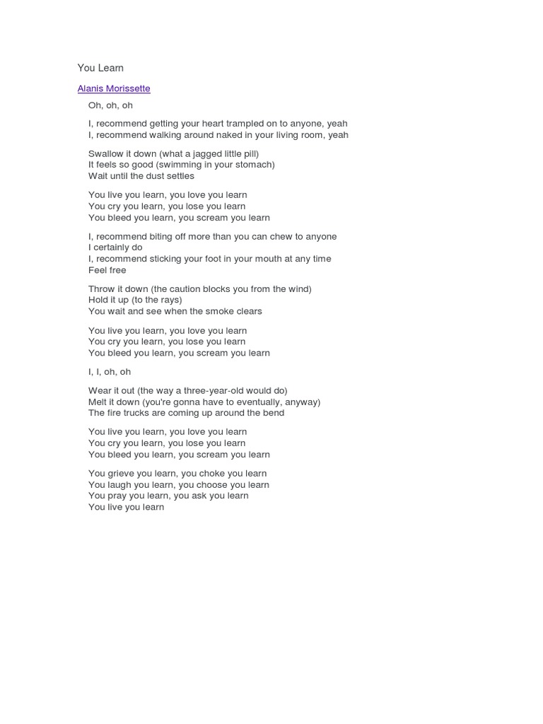 You Learn Alanis Morissette Pdf