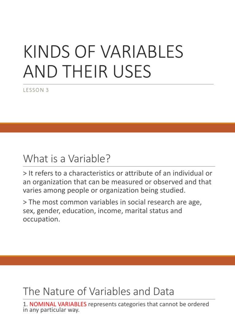 Kinds of Variables and Their Uses: Lesson 3 | PDF | Dependent And ...