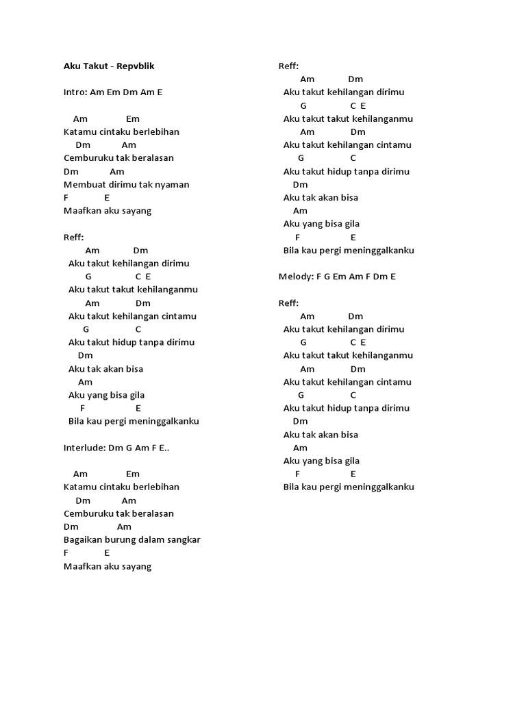 Aku Takut Chord PDF