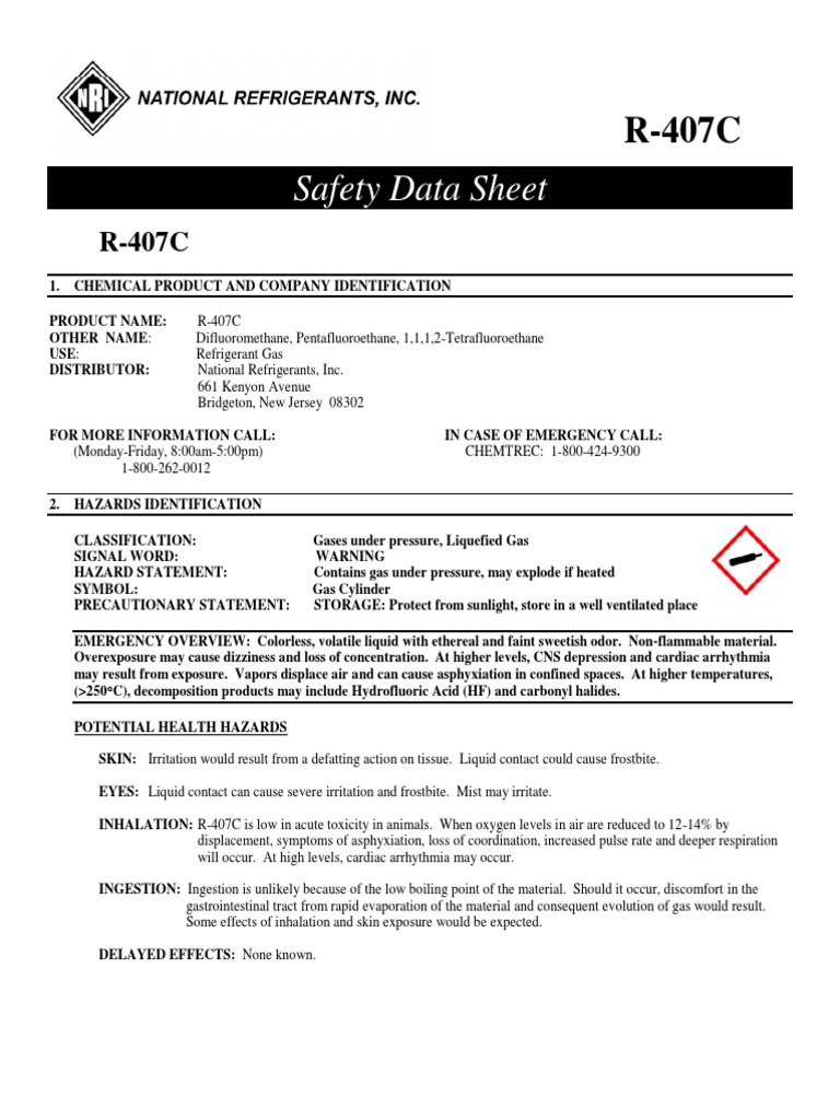 MSDS REFRIGERANT R407C Firefighting Fires