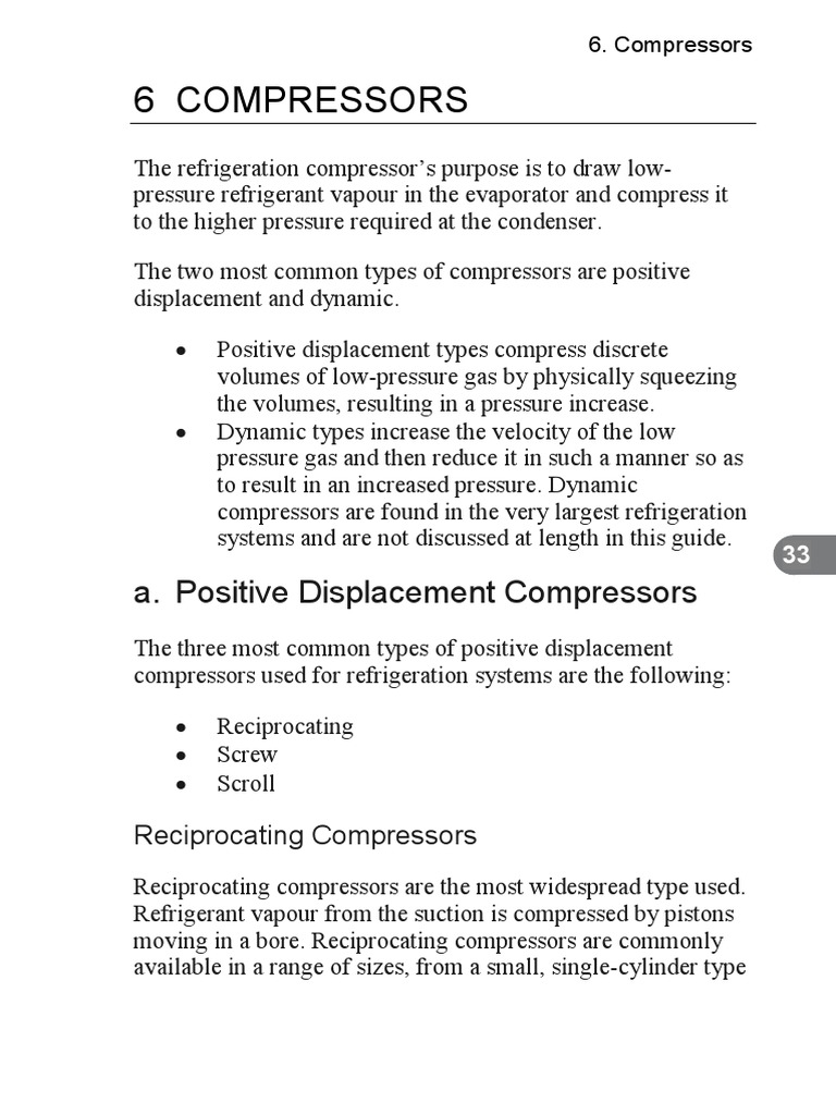 Types and Efficiency of Refrigeration Compressors | PDF | Heat ...