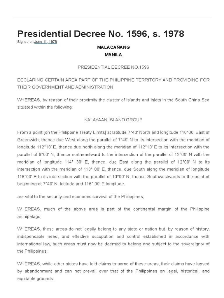 Presidential decree no 1596 s 1978 official gazette of the