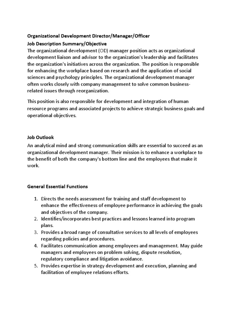 OD Practicioner Job Description | PDF | Organization Development |  Employment