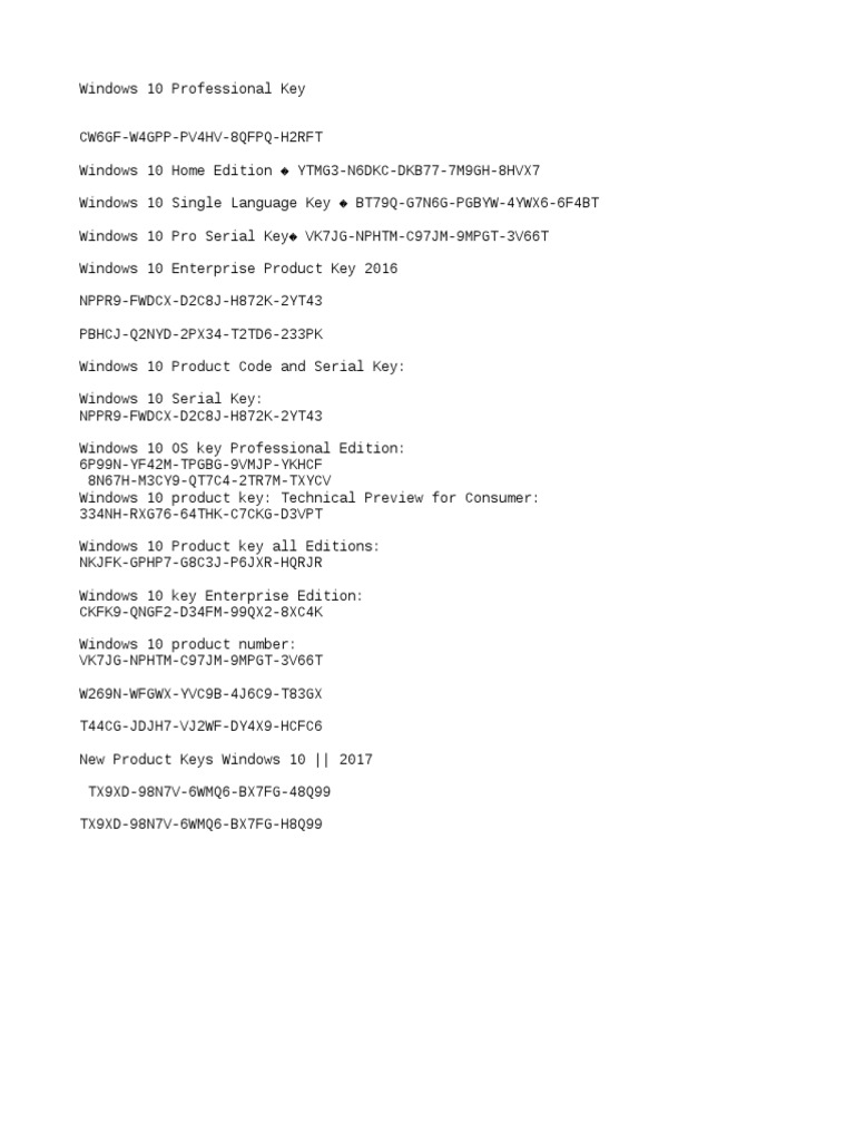 A Collection of Windows 10 Product Keys and Serial Numbers for Various ...
