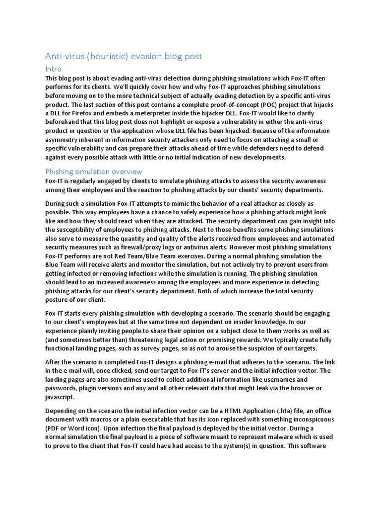 AntiVirus (Heuristic) Evasion Blog Post Intro PDF Antivirus