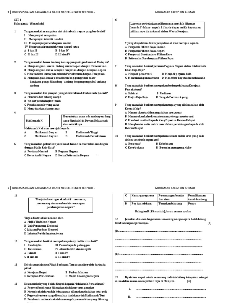 Koleksi Soalan Pengajian Am Bahagian A B Penggal 1 Pdf