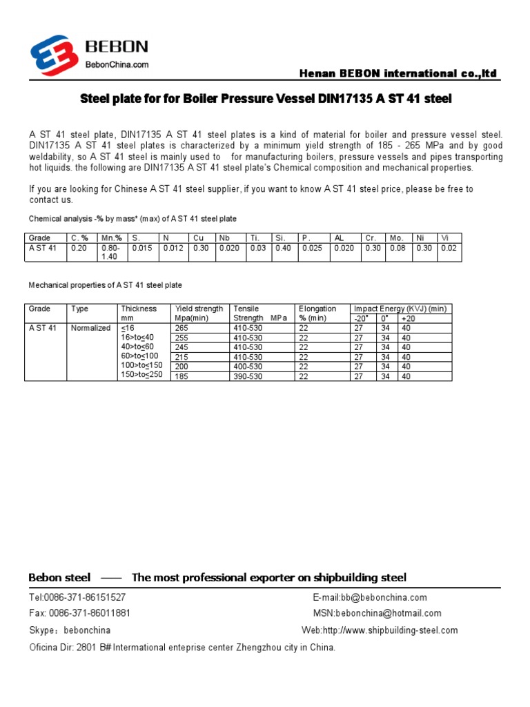 ST 41 Steel Specifications and Properties | PDF