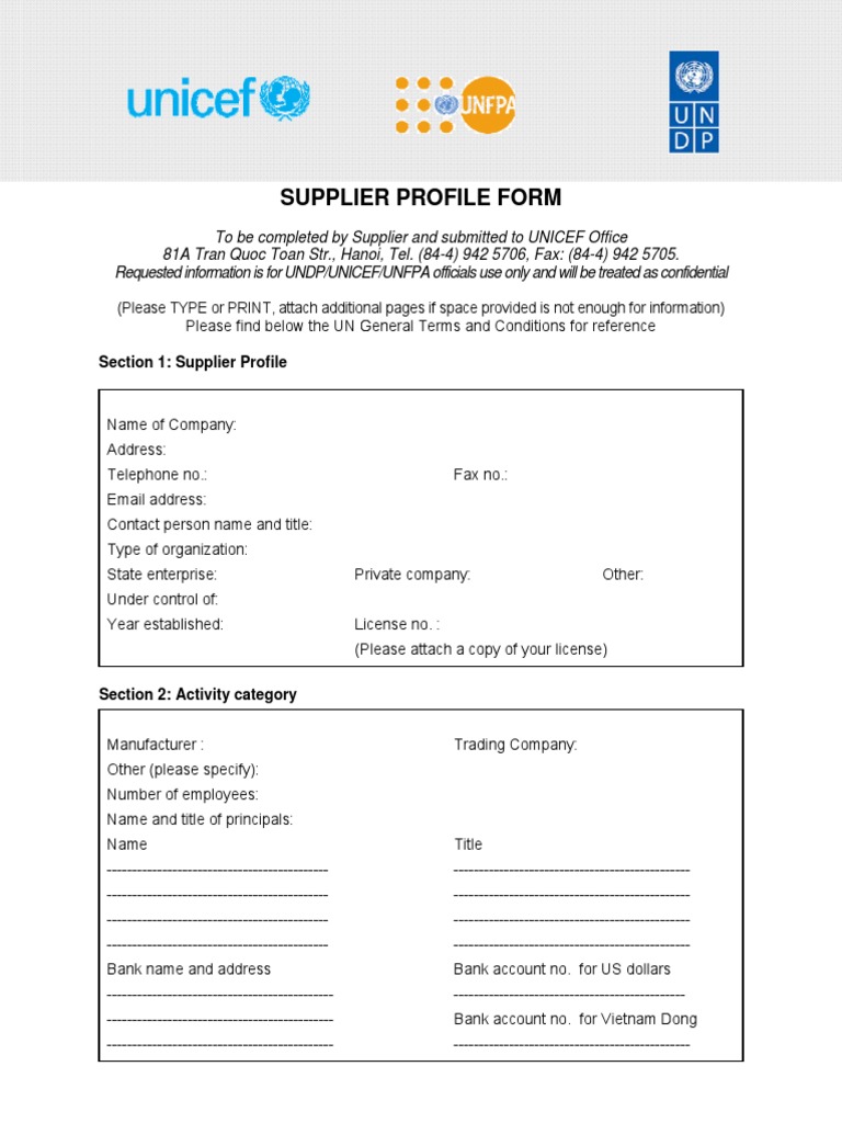 Supplier Profile Form | PDF | Value Added Tax | Invoice
