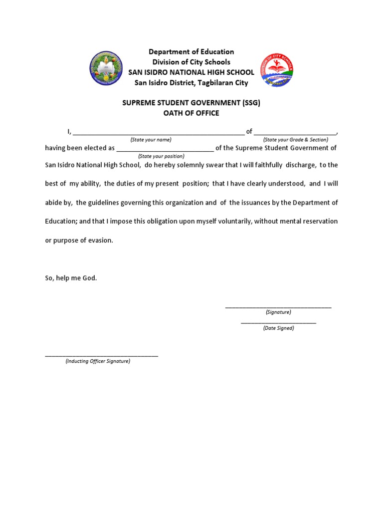 Oath of Office SSG | PDF | Oath Of Office | Cultural Conventions