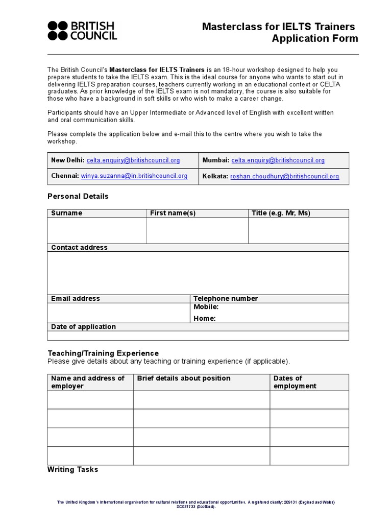 IELTS Trainers Masterclass Application | PDF | International English ...
