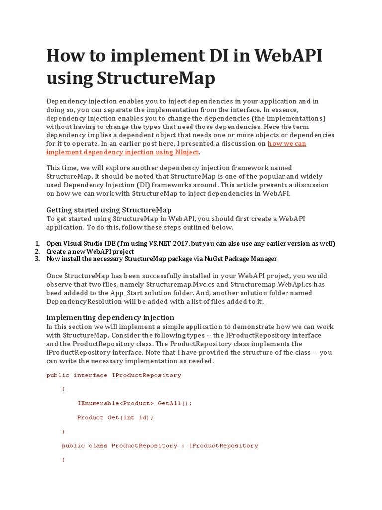 How To Implement Di in Webapi Using Structuremap | PDF | Class ...