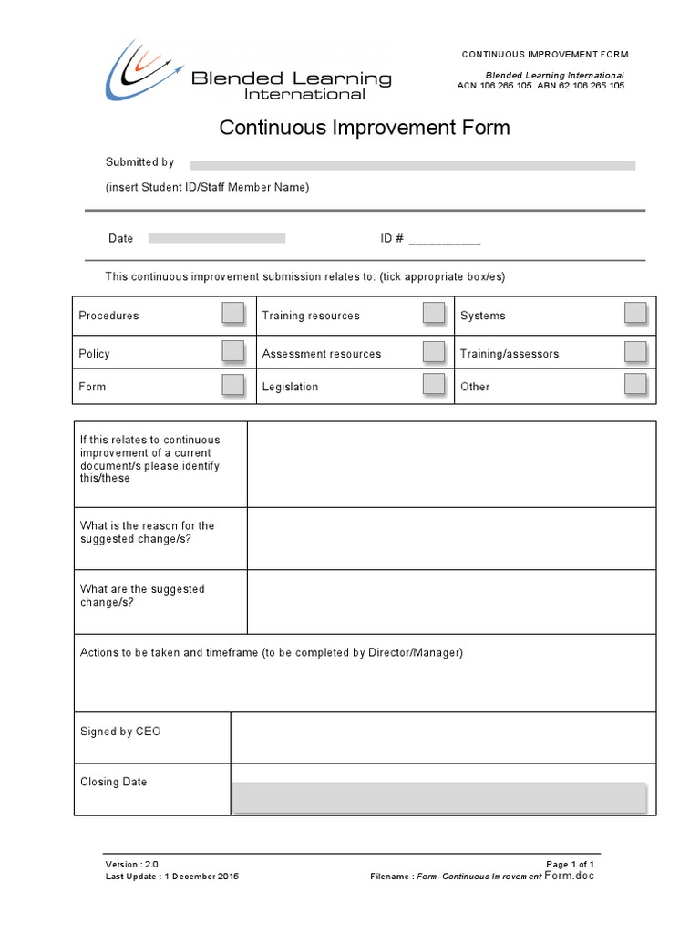 Form Continuous Improvement Form 2017 PDF