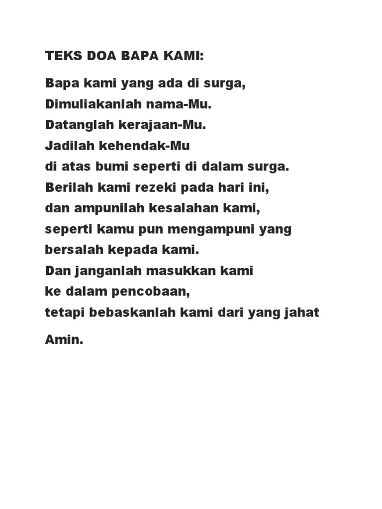 Teks Doa Bapa Kami Pdf