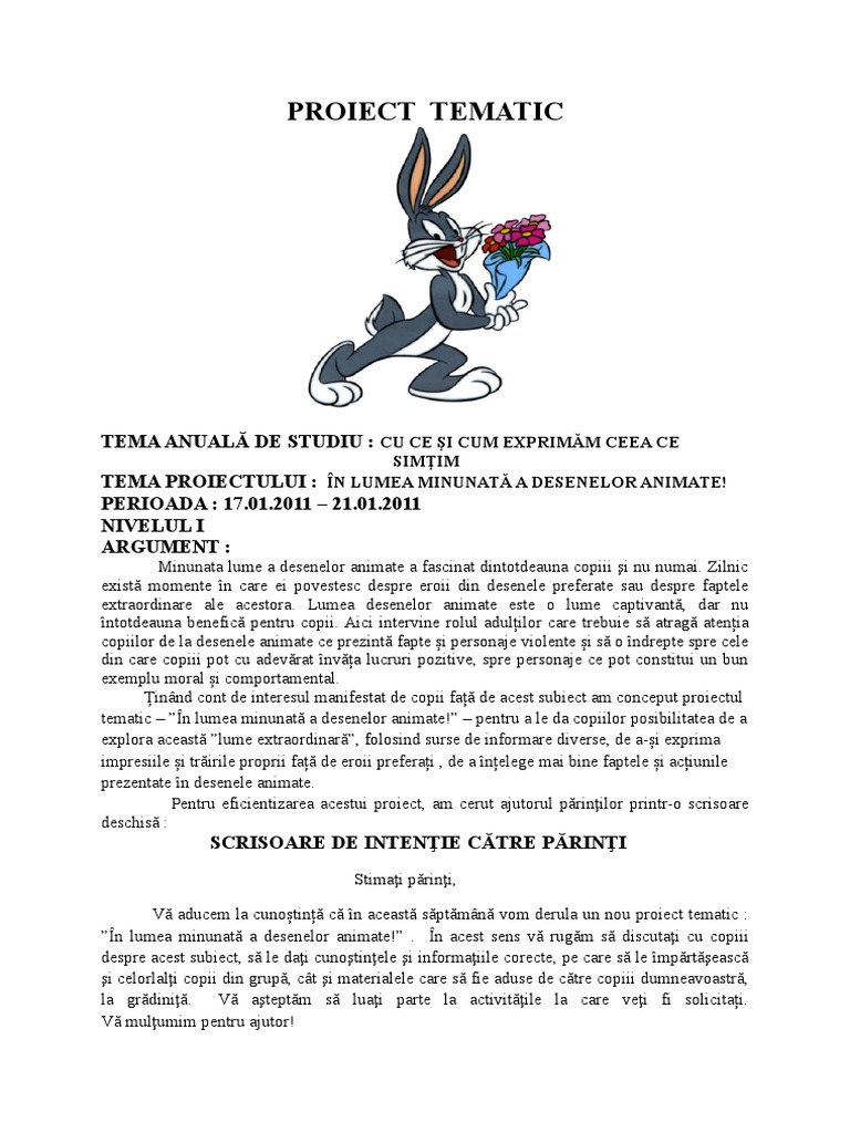 Proiect Tematic Desene Animate | PDF
