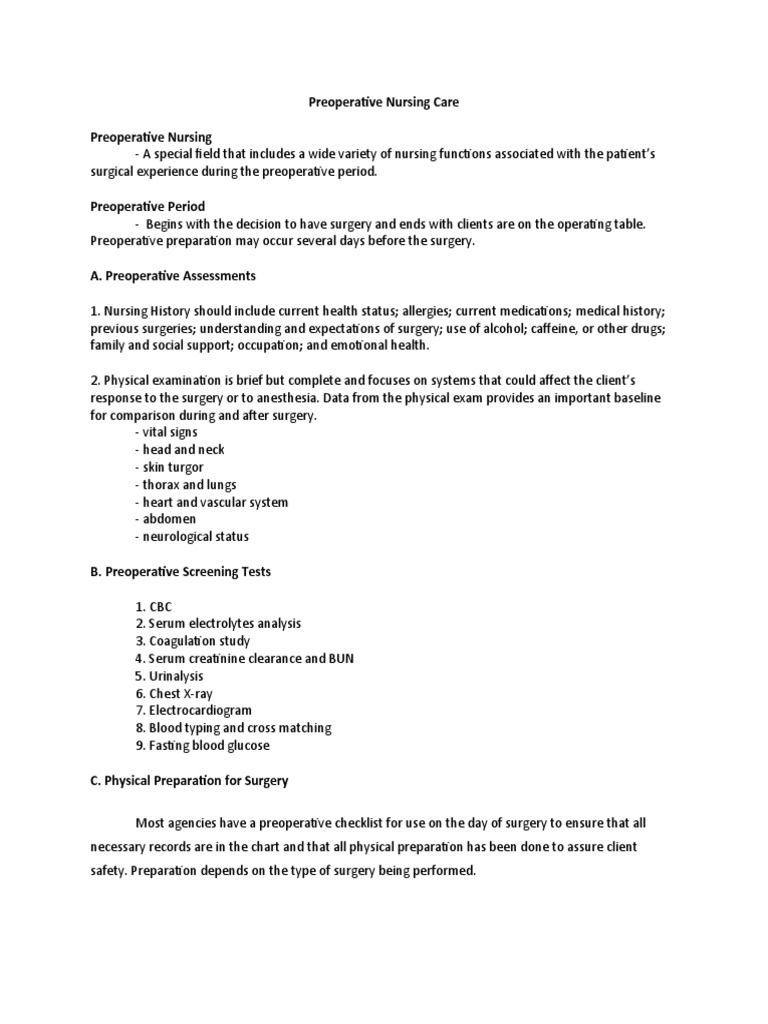 Preoperative Nursing Care Pdf Nursing Surgery