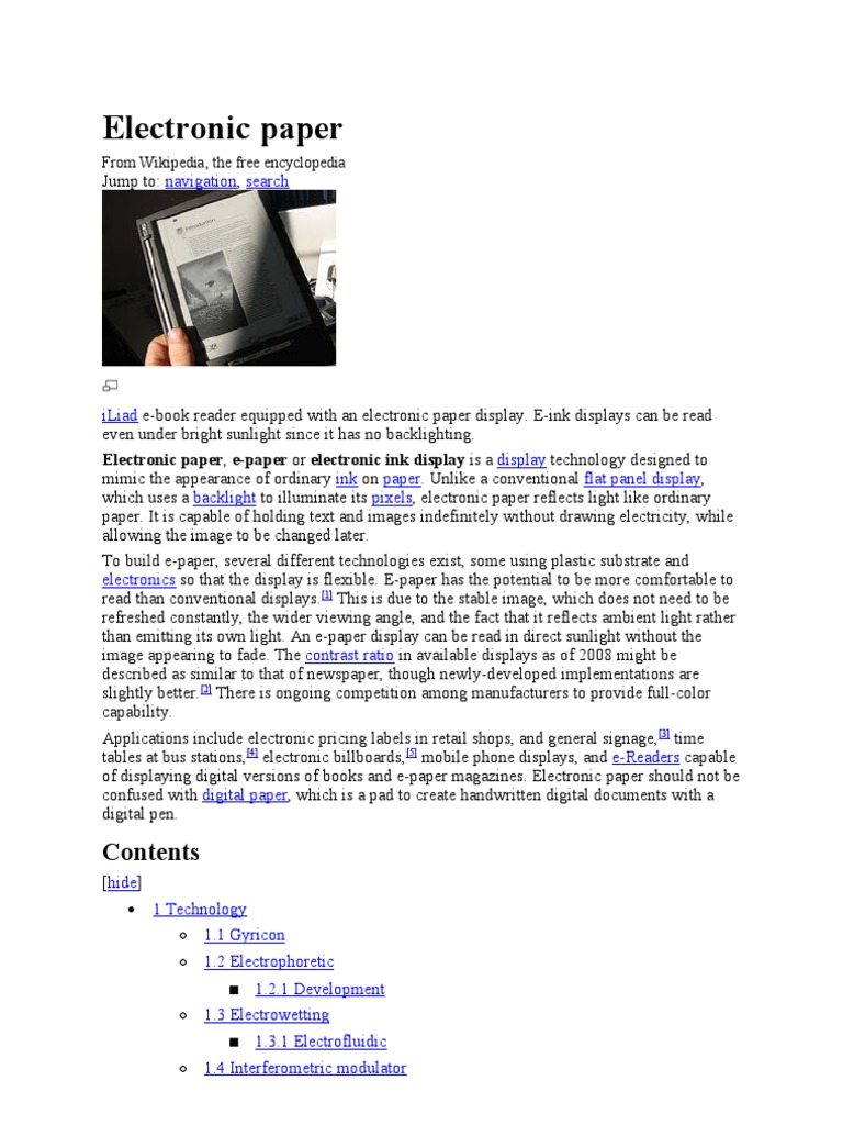 Electronic Paper: From Wikipedia, The Free Encyclopedia | PDF | Display ...