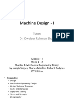 Machine Design - I: Tutor: Dr. Owaisur Rahman Shah