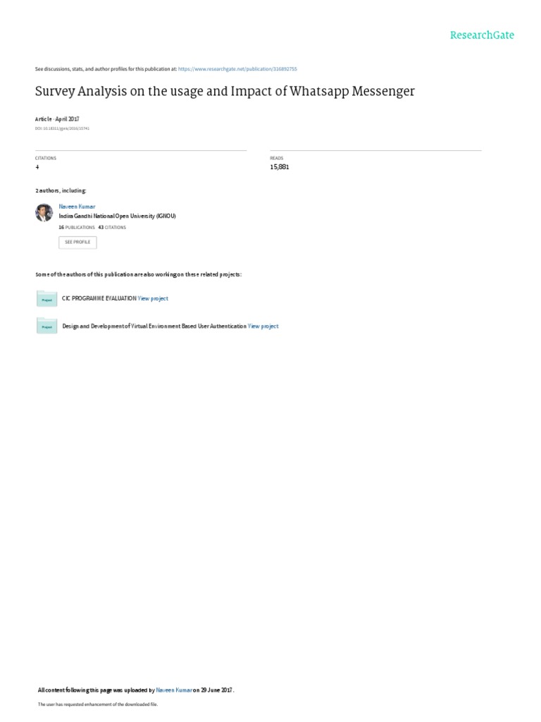 WhatsApp Usage and Impact Survey Analysis | PDF | Text Messaging ...