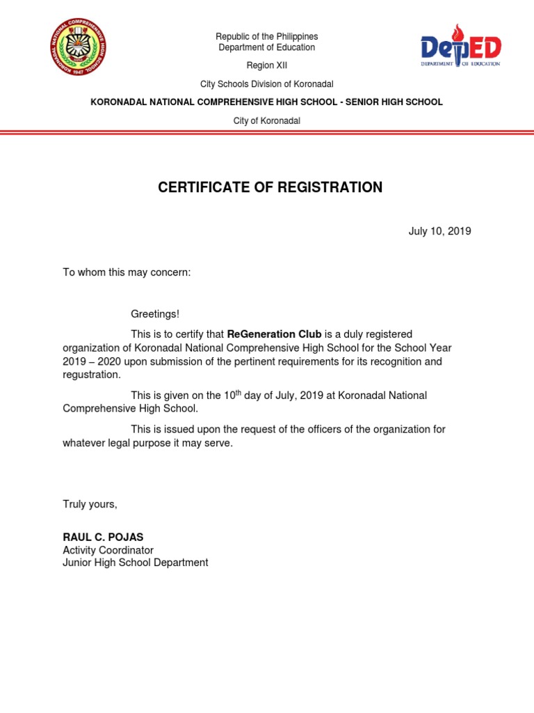Cert of Registration | PDF | Schools | Business