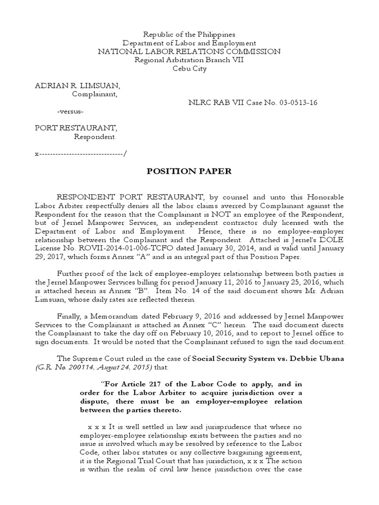 NLRC Case: Limsuan vs. Port Restaurant | PDF | Labour Law | Employment