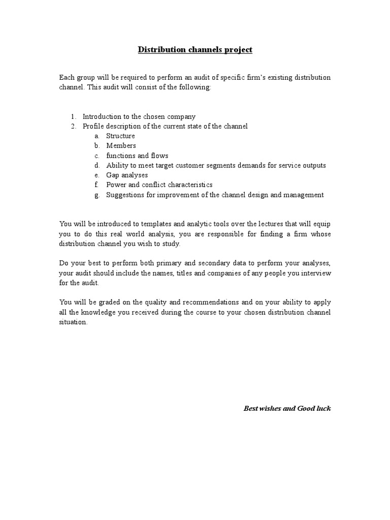 Distribution Channels Project Best Wishes and Good Luck PDF