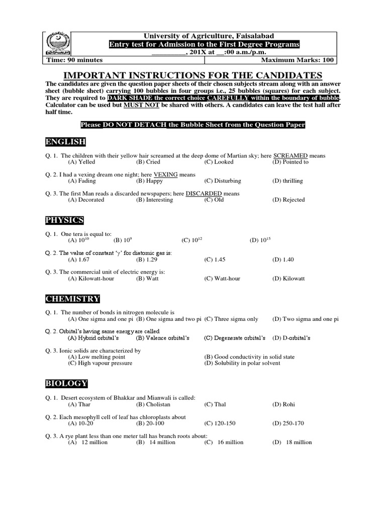 UAF Admission Test Instructions 201X | PDF | Kilowatt Hour | Physical ...