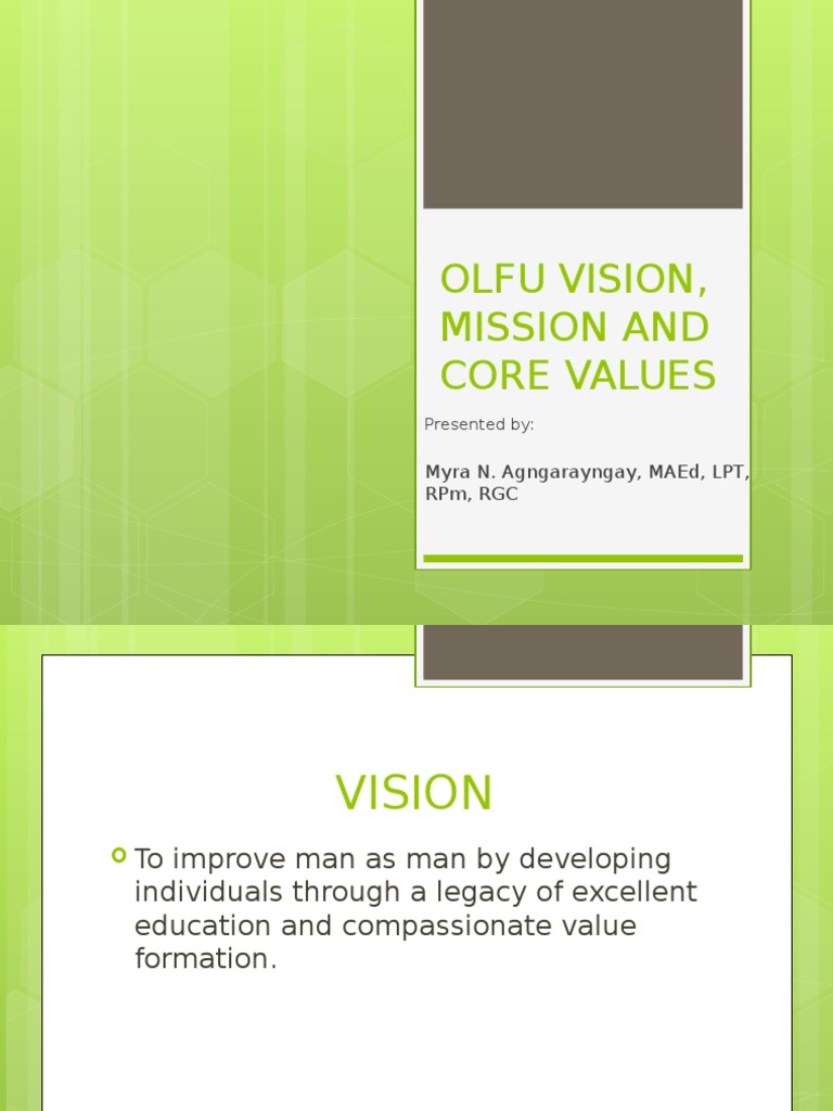OLFU Vision, Mission, and Core Values | PDF | Career & Growth | Wellness