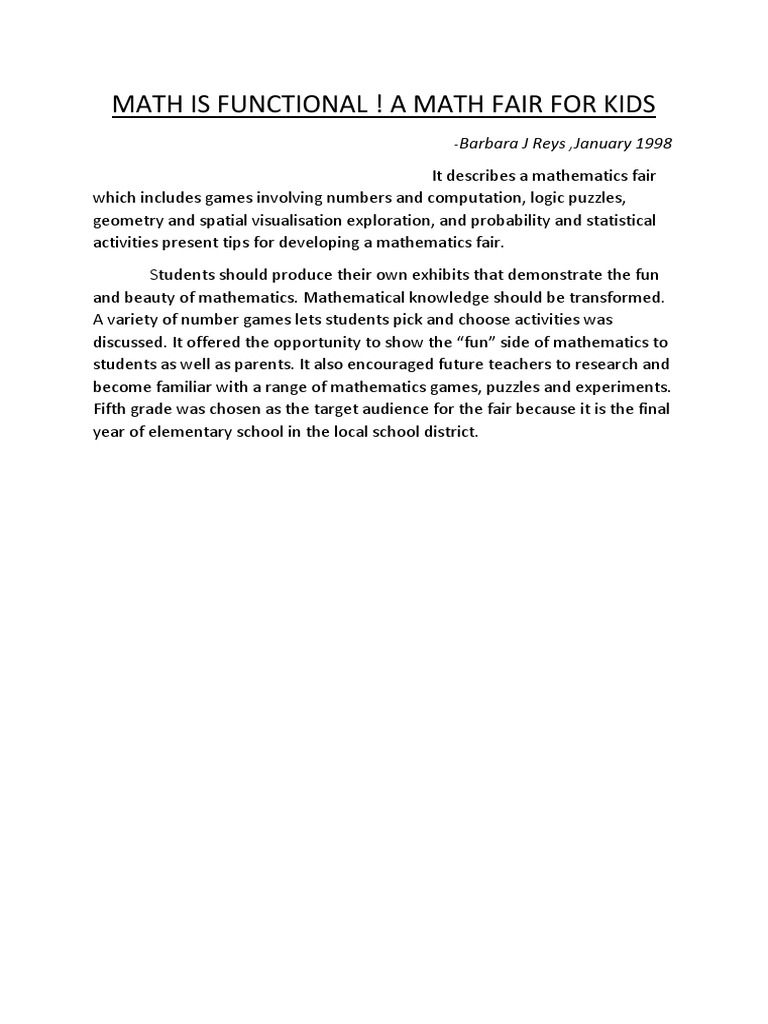 Engaging Math Fair Ideas for Kids | PDF