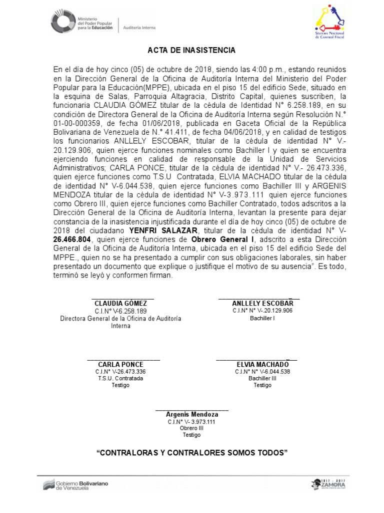 Acta de Inasistencia Laboral | PDF | Gobierno