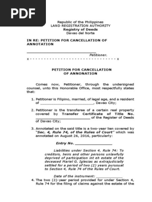 IN RE: PETITION FOR CANCELLATION OF ANNOTATION