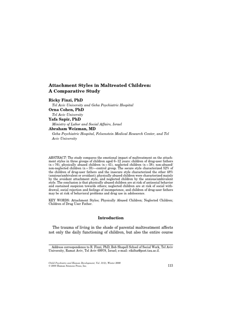 Attachment Styles in Maltreated Children | PDF | Attachment Theory ...