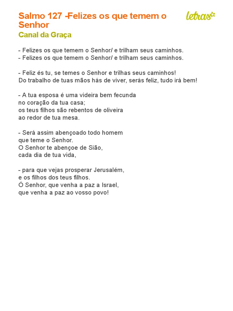 Salmo 127: Felizes os que temem ao Senhor | PDF