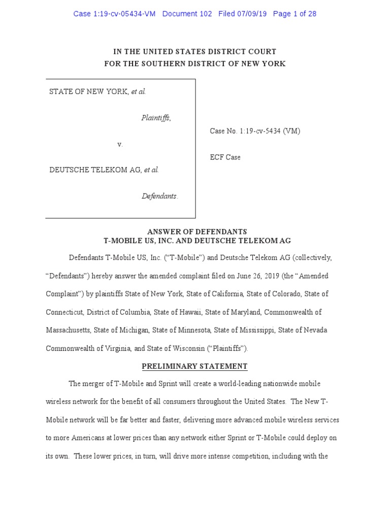 TMobile Lawsuit PDF Sprint Corporation At&T Mobility