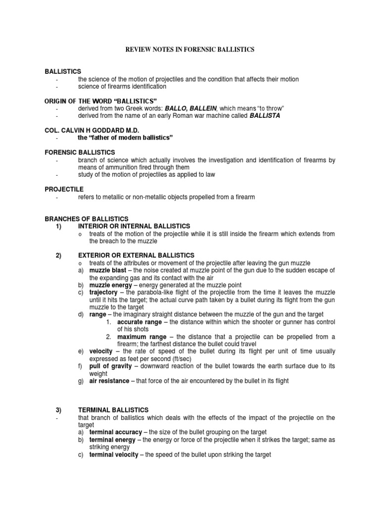 Review Notes in Forensic Ballistics | PDF | Cartridge (Firearms) | Firearms