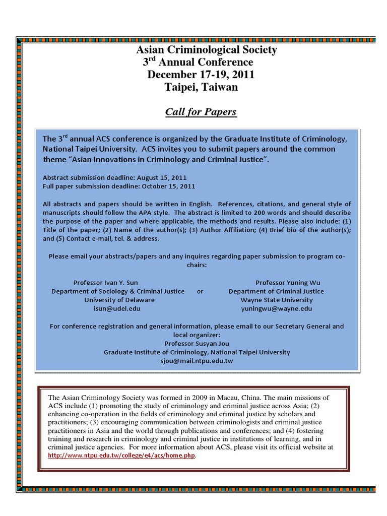 ACS Conference Call for Papers 2011 | PDF | Criminology | Abstract ...