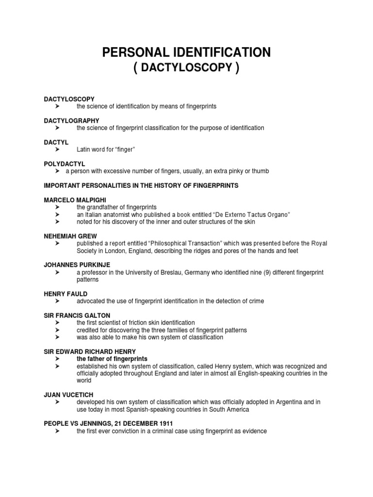 Personal Identification : Dactylos | Download Free PDF | Fingerprint | Hand