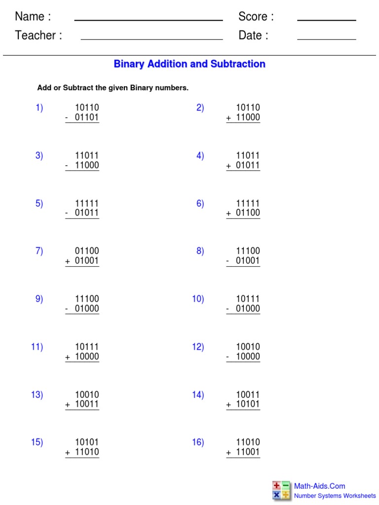 Binary System Exercises - Addition | PDF | Mathematical Notation ...