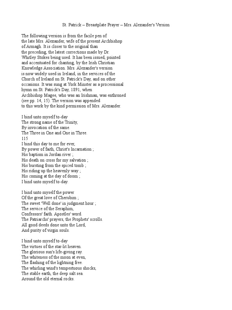 St. Patrick's Breastplate Prayer | PDF | Religious Faiths | Christian  Belief And Doctrine